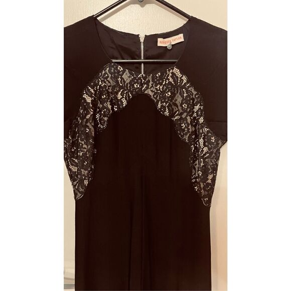 Rebecca Taylor Black Lace Panel Back Zip Short Sleeve Dress SZ 4 - Picture 2 of 11